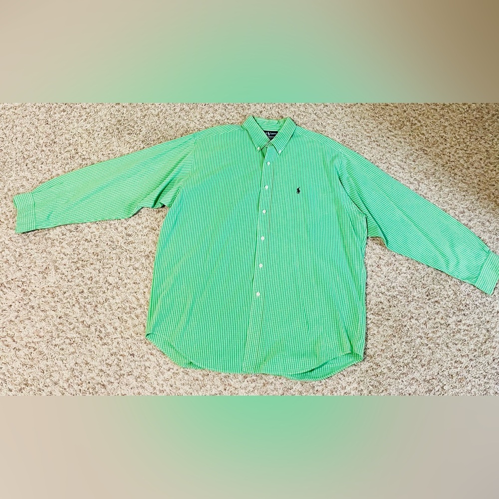 Ralph Lauren Men's Green Striped Button Down Shirt